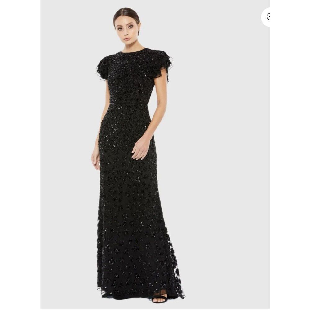 Mac Duggal Black Beaded Butterfly Sleeve Gown Size Size 18 Style 10748 New! $598